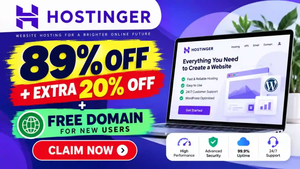 Hostinger Promo Code 2026: Get 89% Off + Extra 20% Off & Free Domain